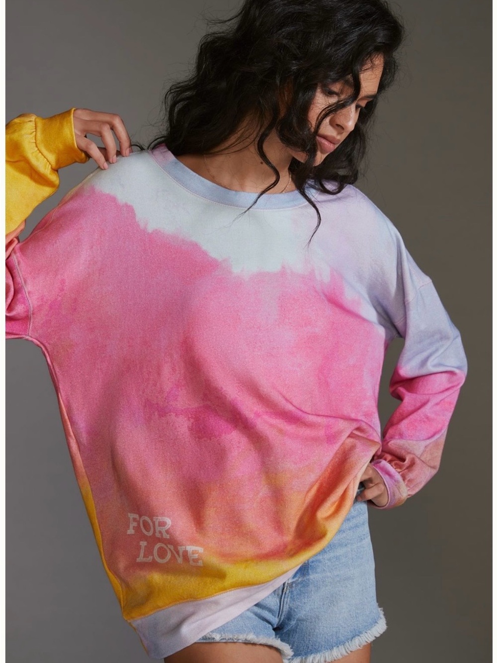 Anthropologie Tie-Dye Crewneck Sweatshirt in Pink, Yellow, Lavender